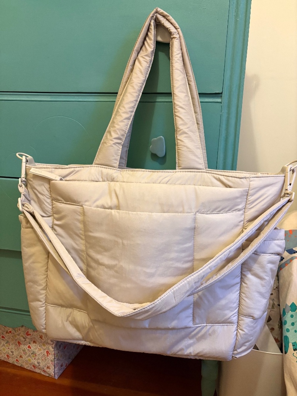 Calpak Diaper Tote Bag with Laptop Sleeve in Oatmeal